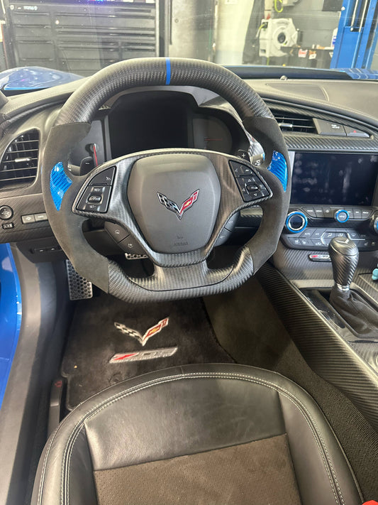 CFGuys Matte Carbon Fiber Steering Wheel – C7 Z Fitment | Alcantara & Color-Matched Accents